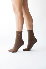 pilates sock embroidered - cacao