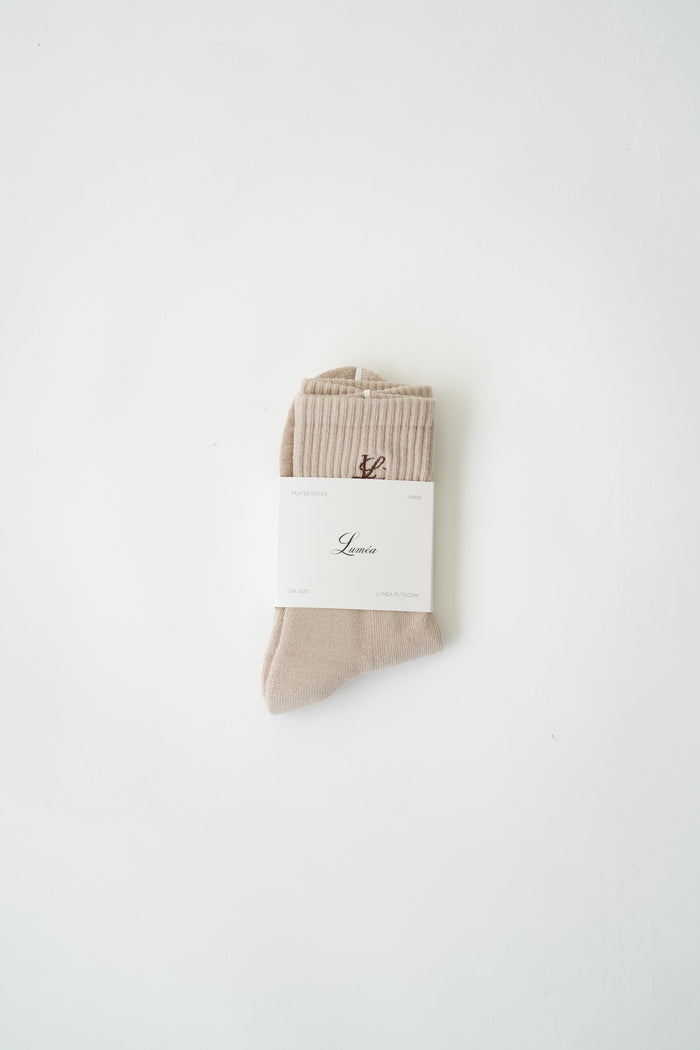 pilates sock embroidered - taupe